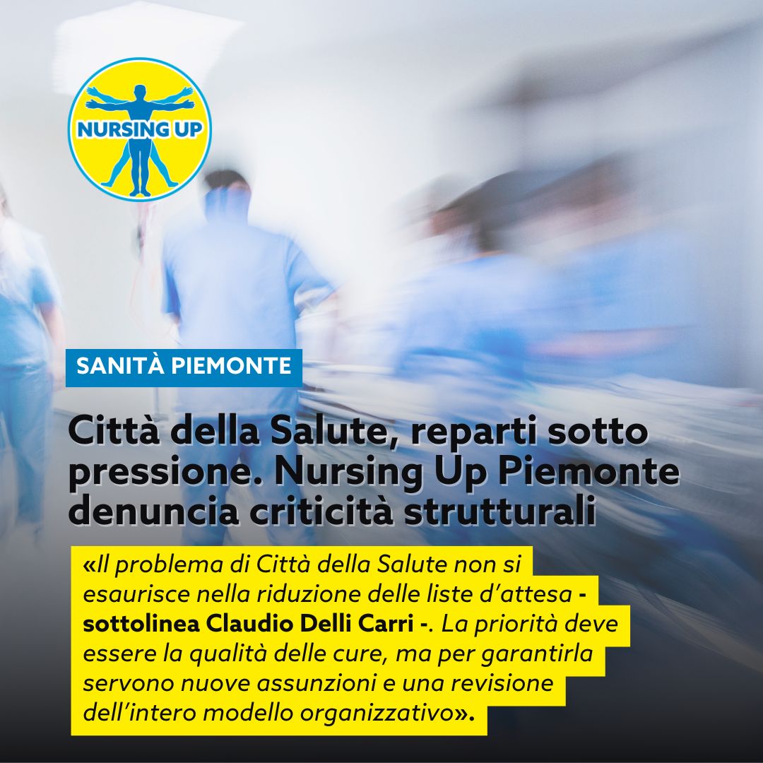 Claudio Delli Carri, segretario regionale di Nursing Up Piemonte, che denuncia una situazione ormai al limite all’interno della Città della Salute